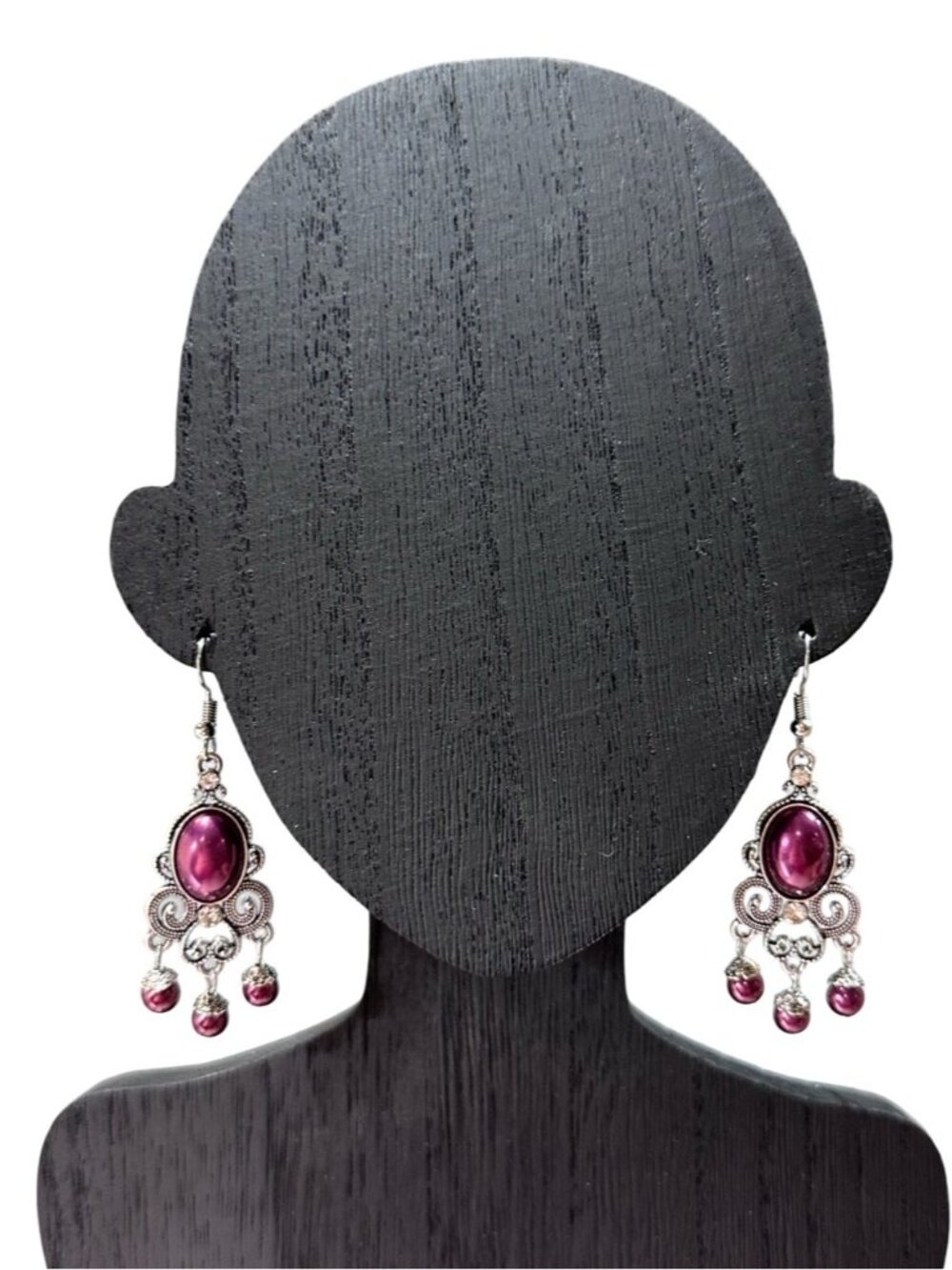Vintage Style Purple Beaded Chandelier Earrings With Intricate Silver Filigree D